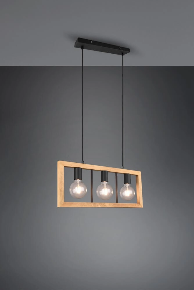 Hanglamp Agra 3-lichts hout met zwart Trio 4017807502855