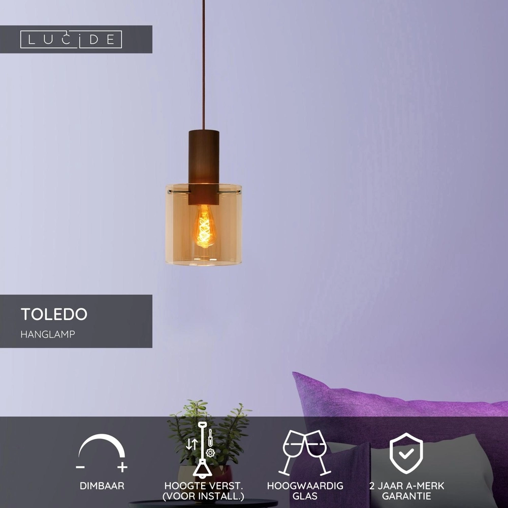 Hanglamp Toledo Ø 20cm amber glas Lucide 5411212740847