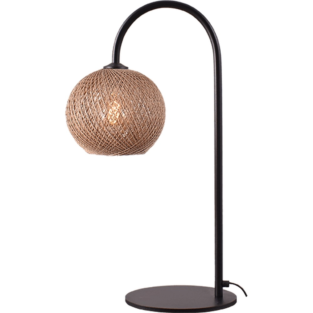 Tafellamp boog Corda zwart met rotan Ø 20cm
