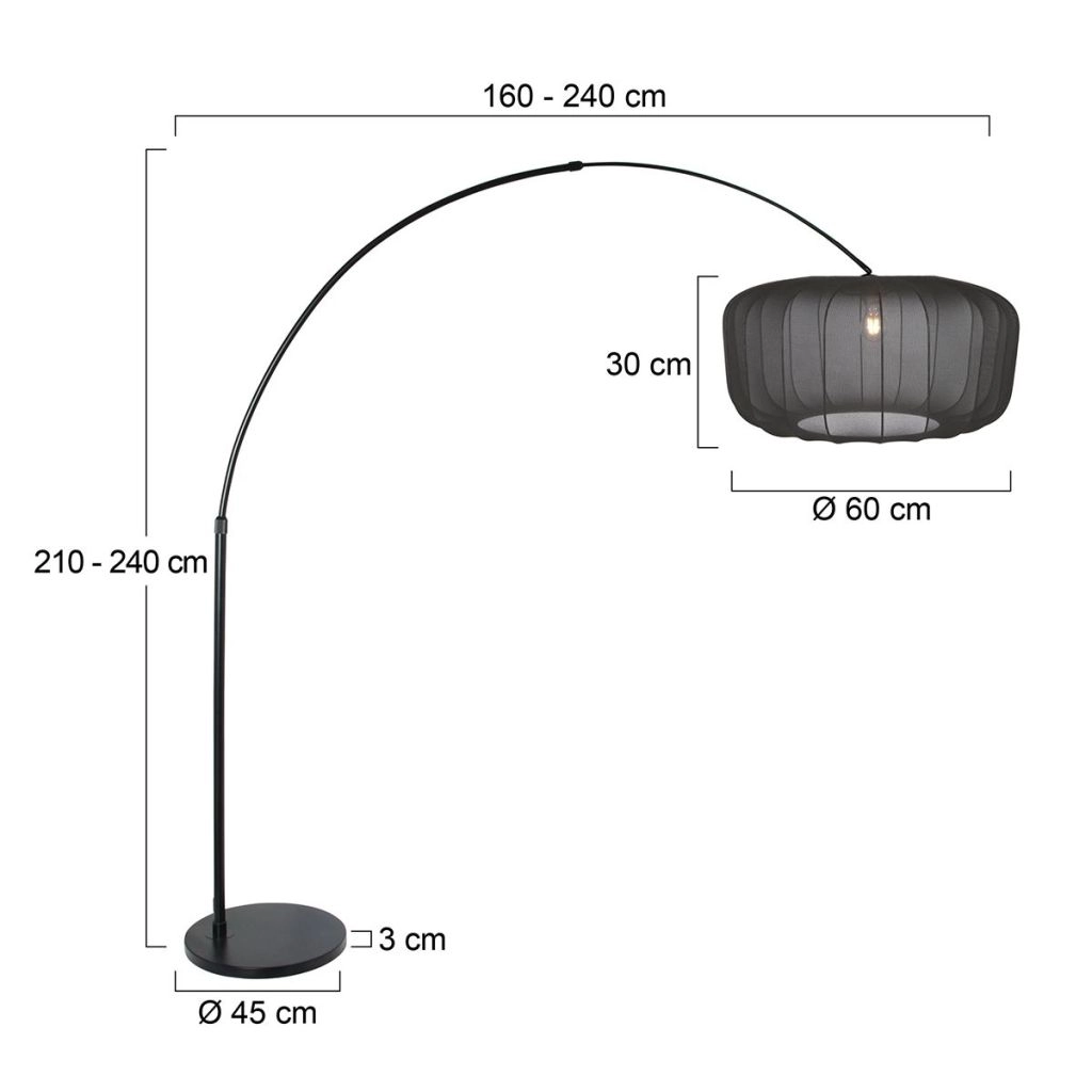 Zwarte booglamp Vela Lino met zwarte kap Ø60cm Steinhauer 8712746183597