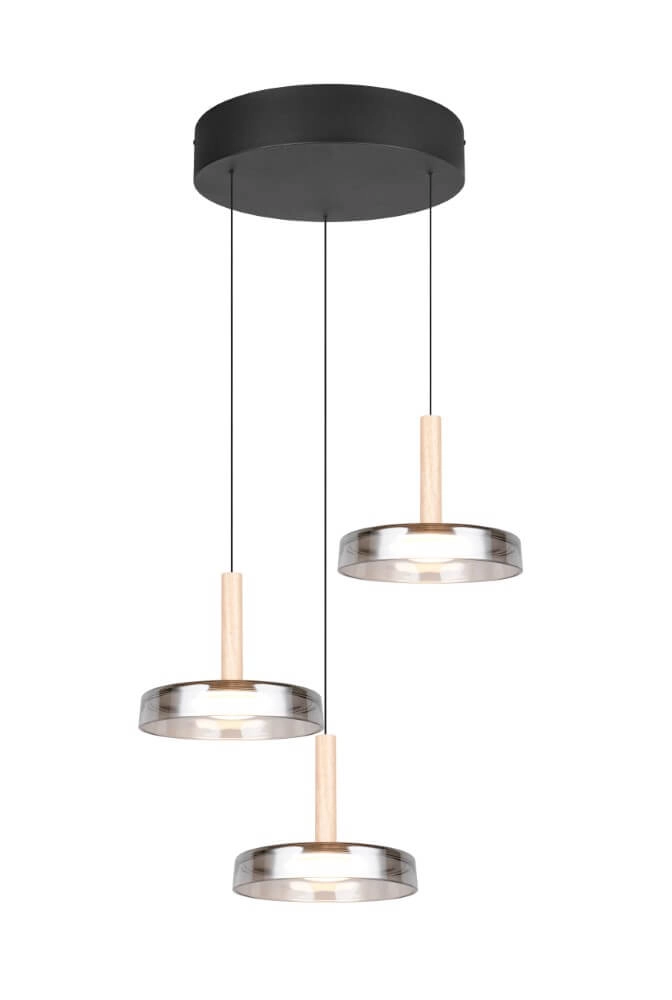 3-lichts led hanglamp Celeste smoke glas