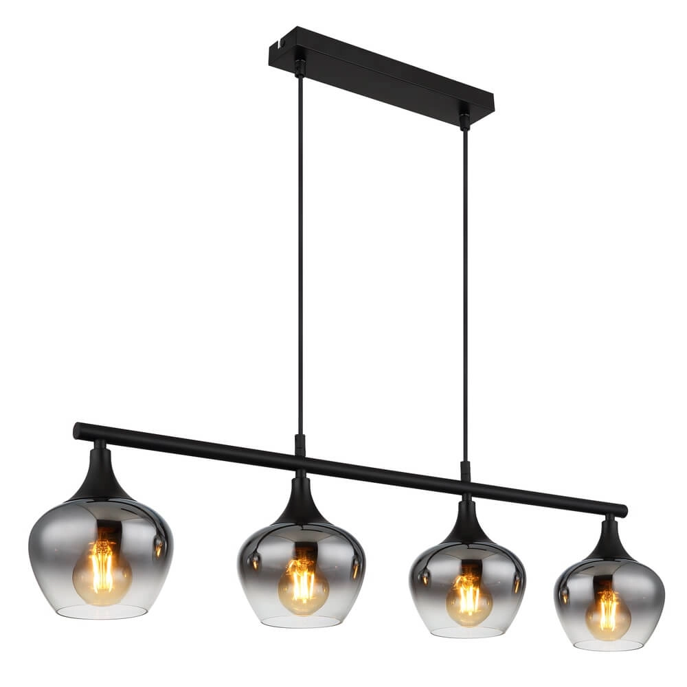 4-lichts hanglamp Maxy zwart met smoke glas