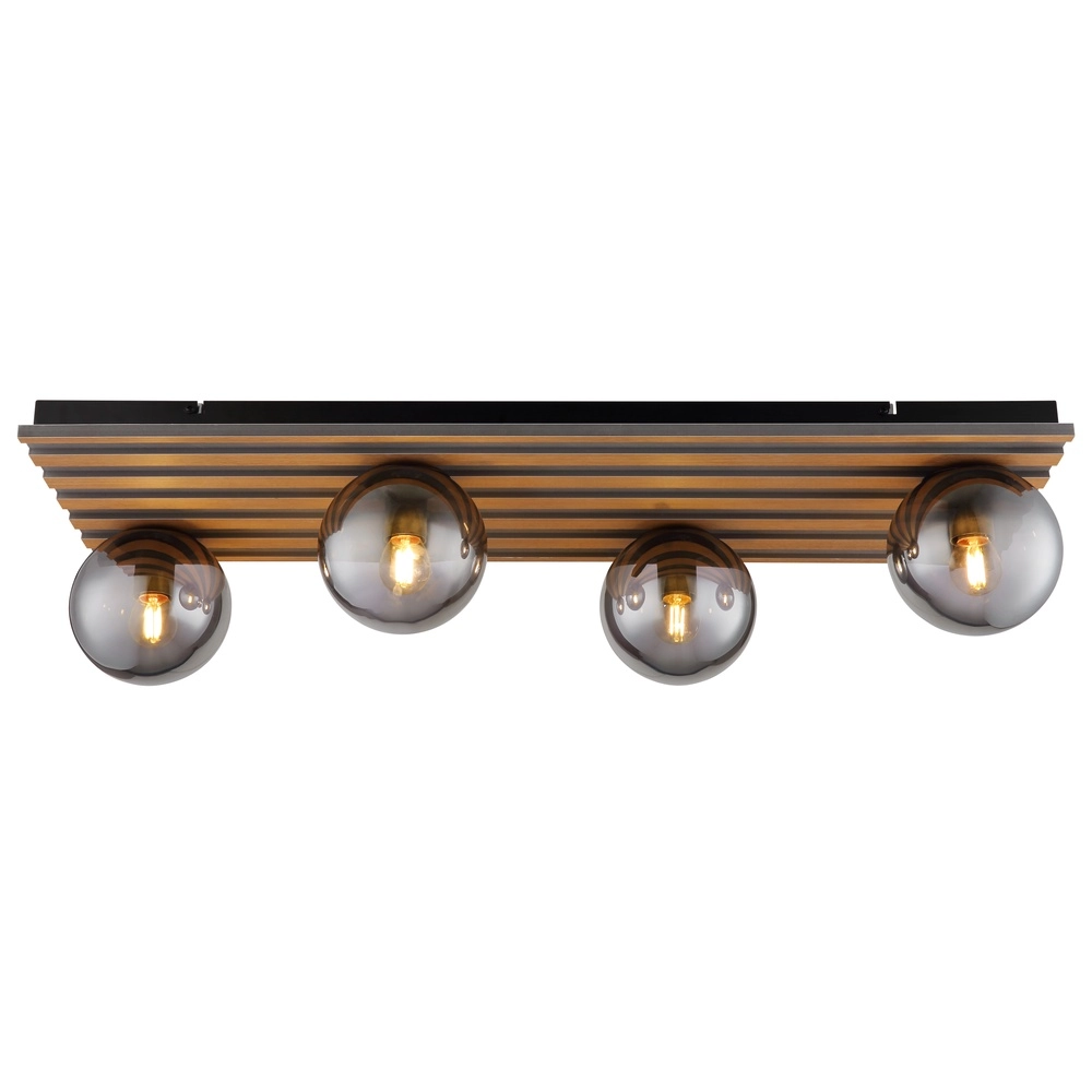 Plafondlamp Parsons 4-lichts zwart met hout Globo 9007371583003