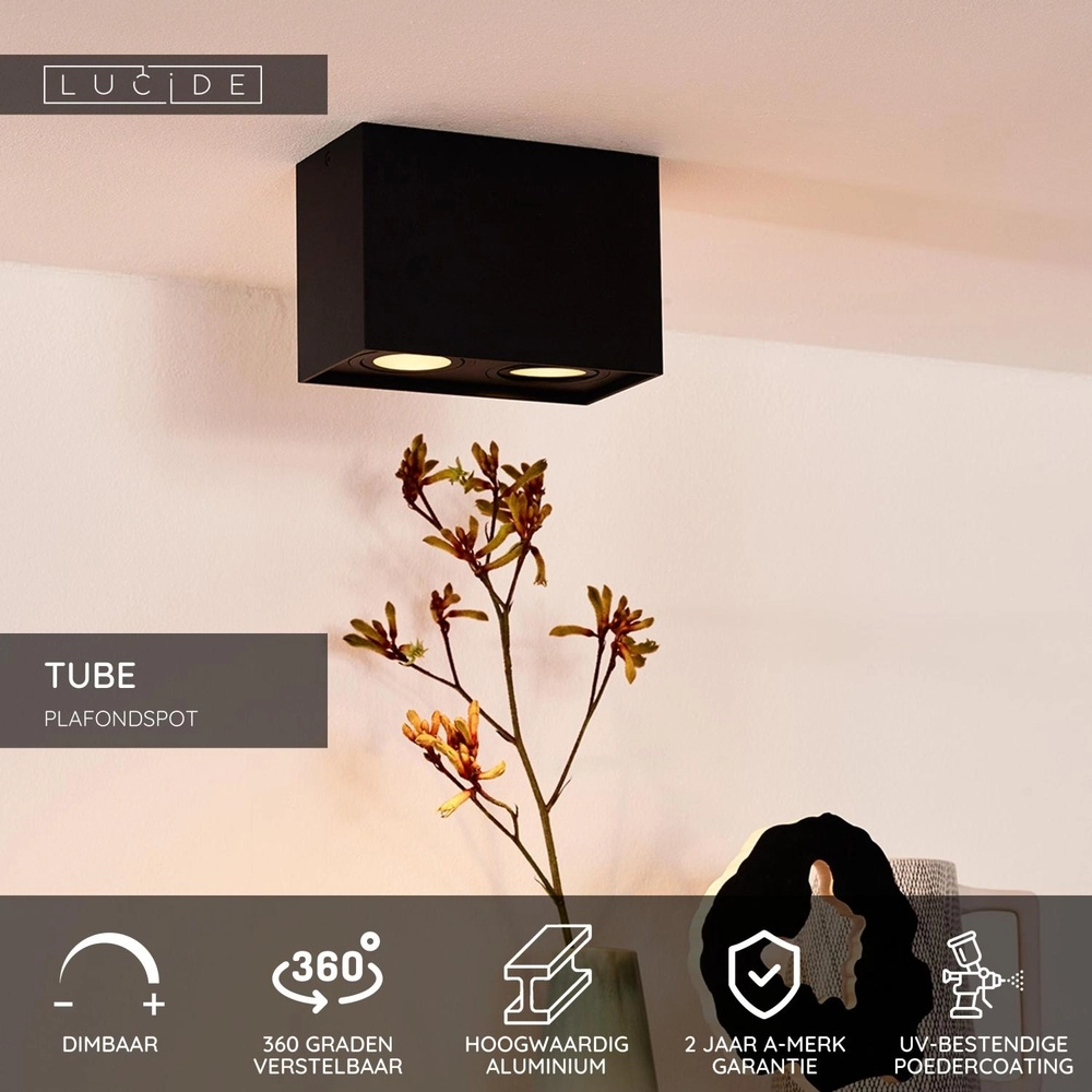 Opbouw plafondspot Tube rechthoek zwart Lucide 5411212221292