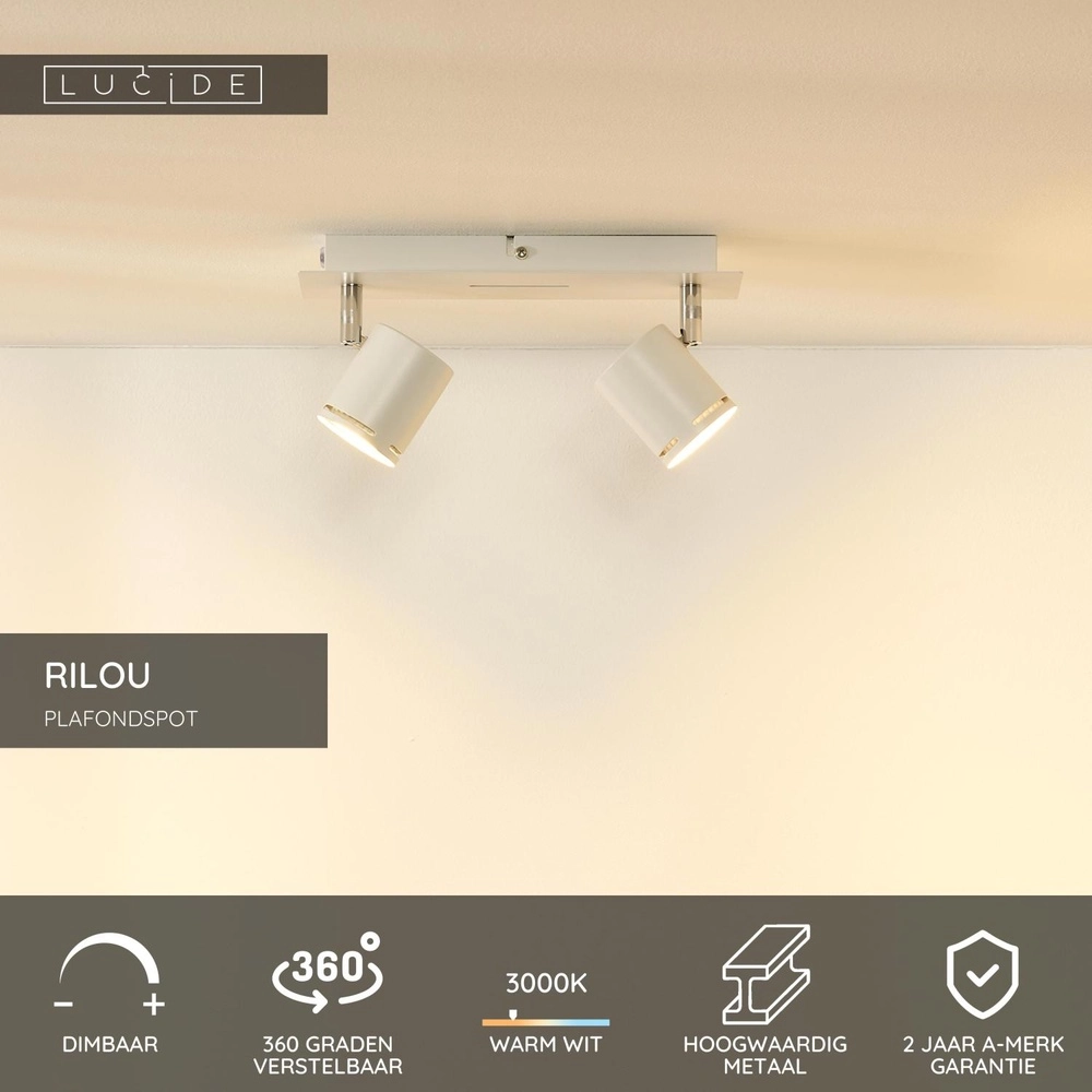 Plafondspot Rilou 2-lichts dimbaar wit Lucide 5411212261977