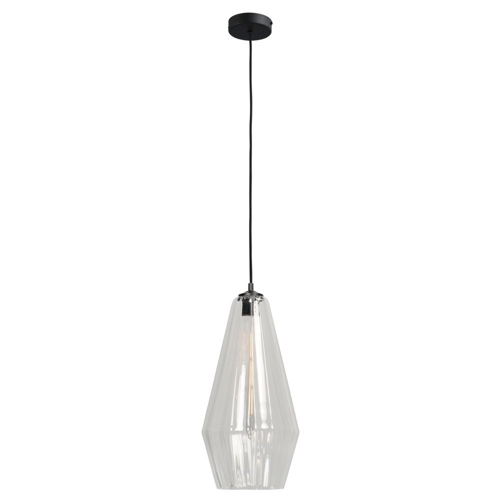 Zwarte hanglamp Diamond 23cm met helder glas