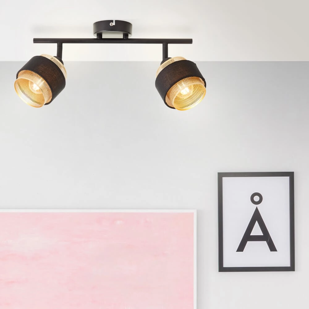2-lichts plafondlamp Grove zwart met goud Brilliant 4004353424113