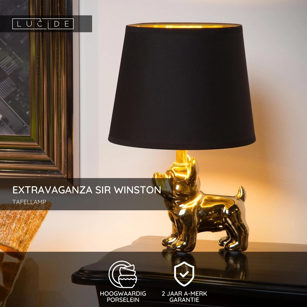 Tafellamp Extravaganza Sir Winston hond goud met zwart Lucide 5411212134097