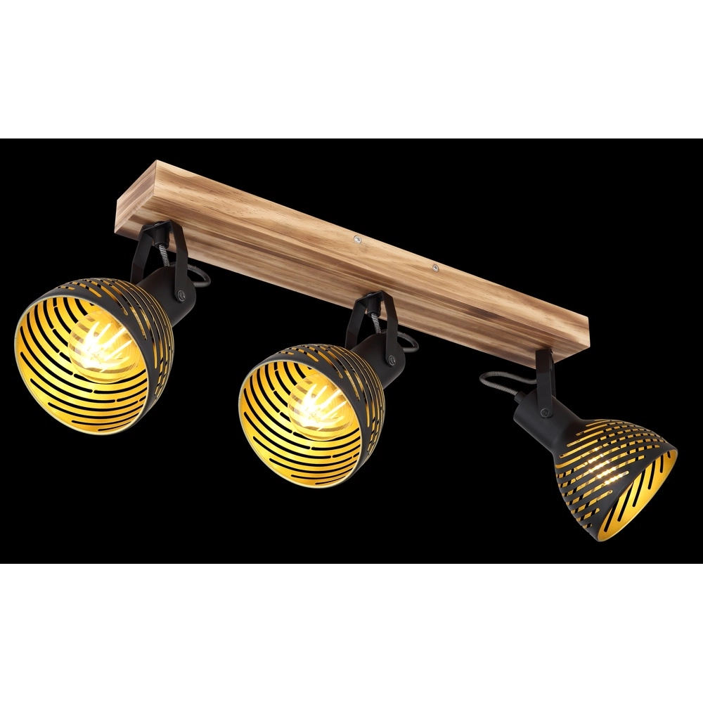 Plafondlamp Lenna 3-lichts hout met zwart Globo 9007371425686