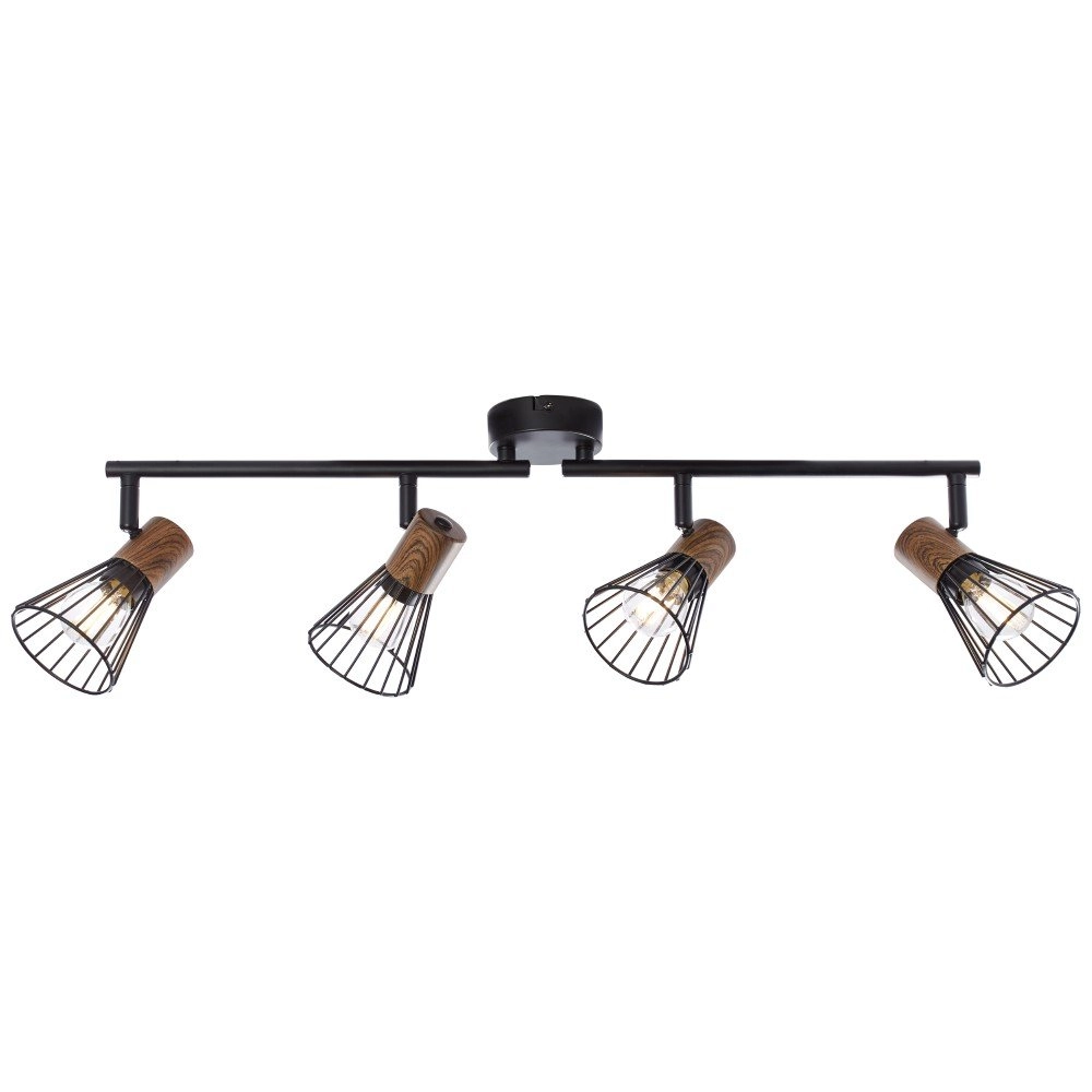Landelijke plafondlamp Manama 4-lichts zwart met houtbruin