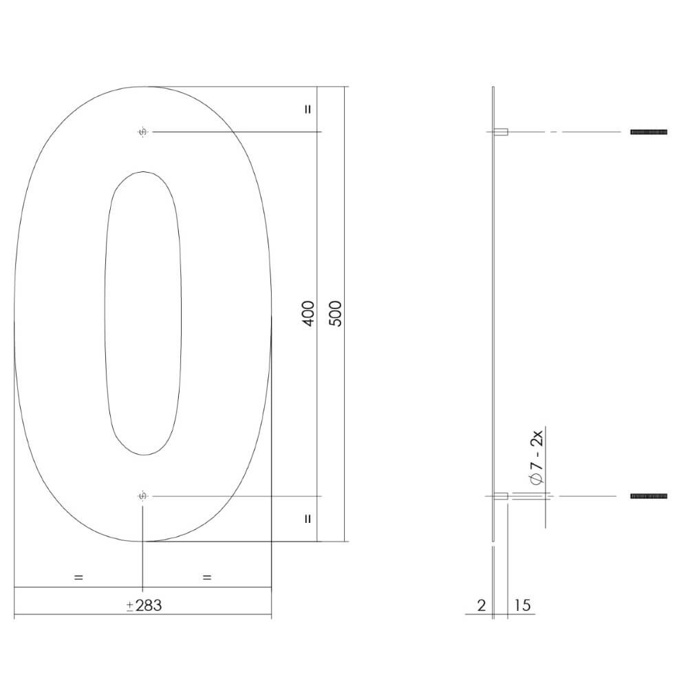 Huisnummer 0 XXL Numbra 50cm zwart Intersteel 8714186503379