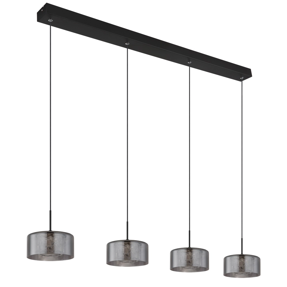 Design hanglamp Fogsy 4-lichts zwart met smoke glas Globo 9007371459377