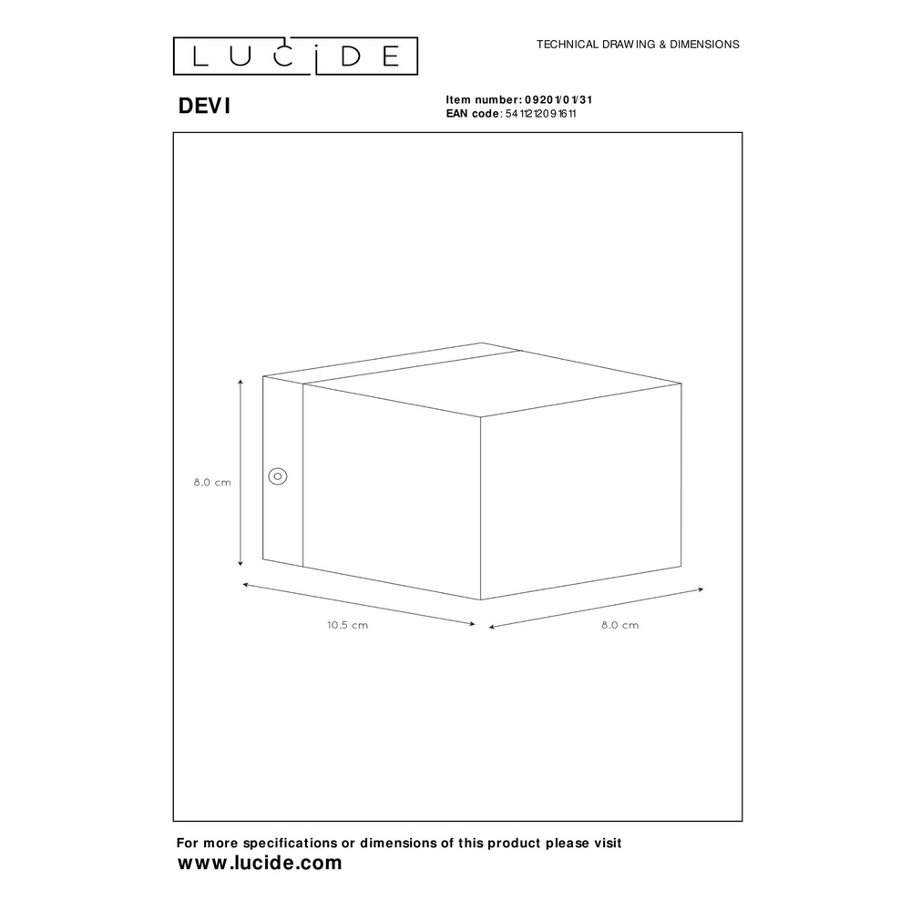 Design wandspot Devi vierkant wit Lucide 5411212091611