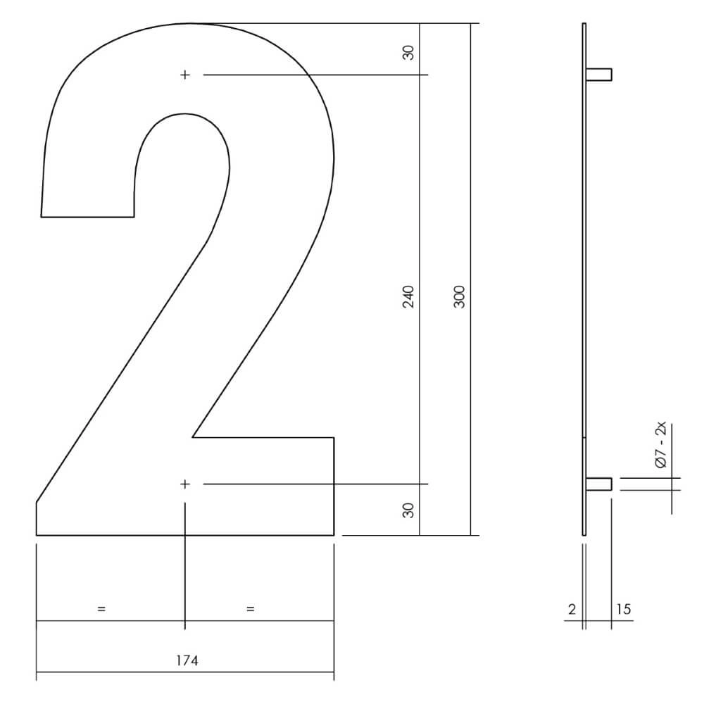 Huisnummer 2 XL Numbra 30cm RVS Intersteel 8714186503096