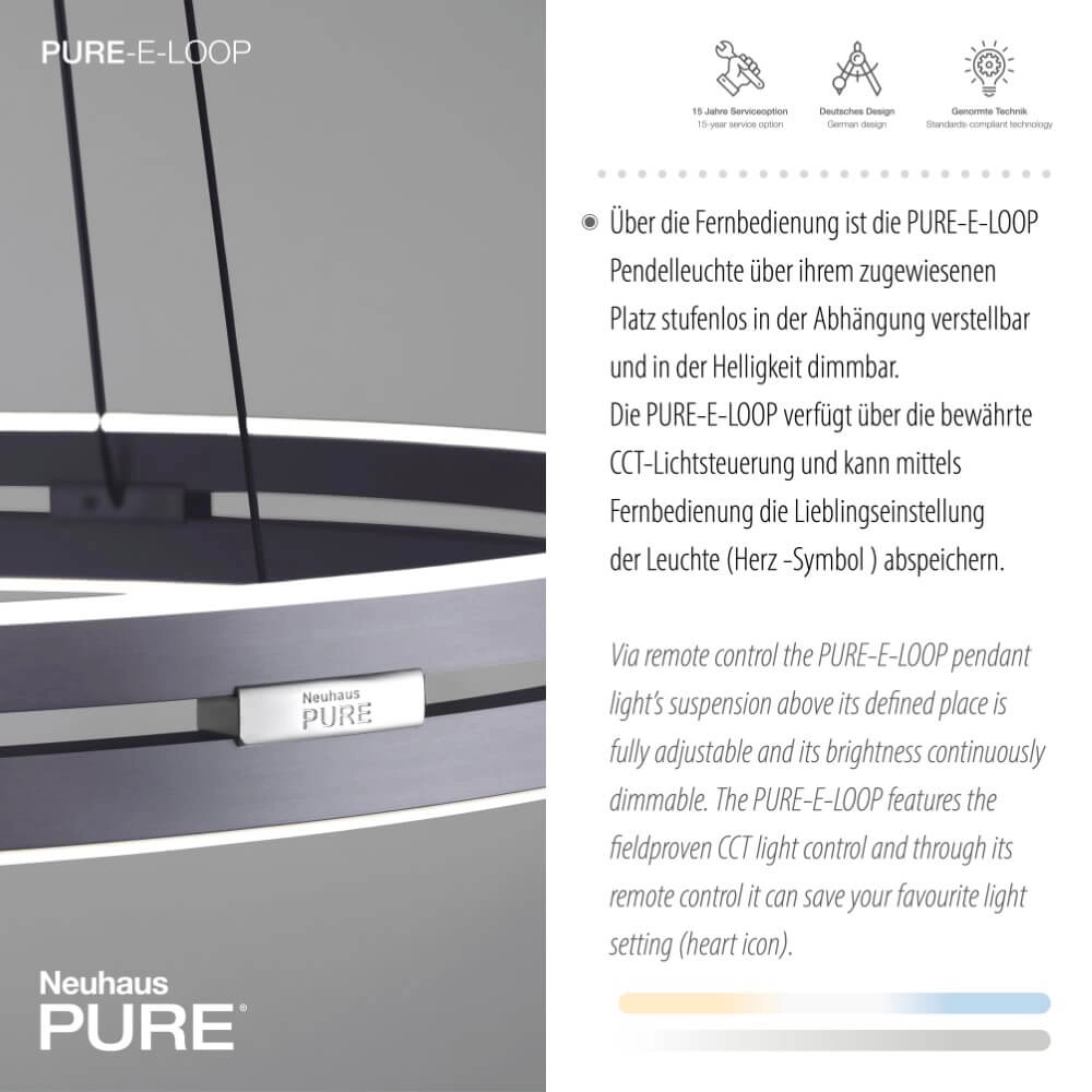 Strakke hanglamp Pure E-Loop grijs Ø 70cm Paul Neuhaus 4012248372289