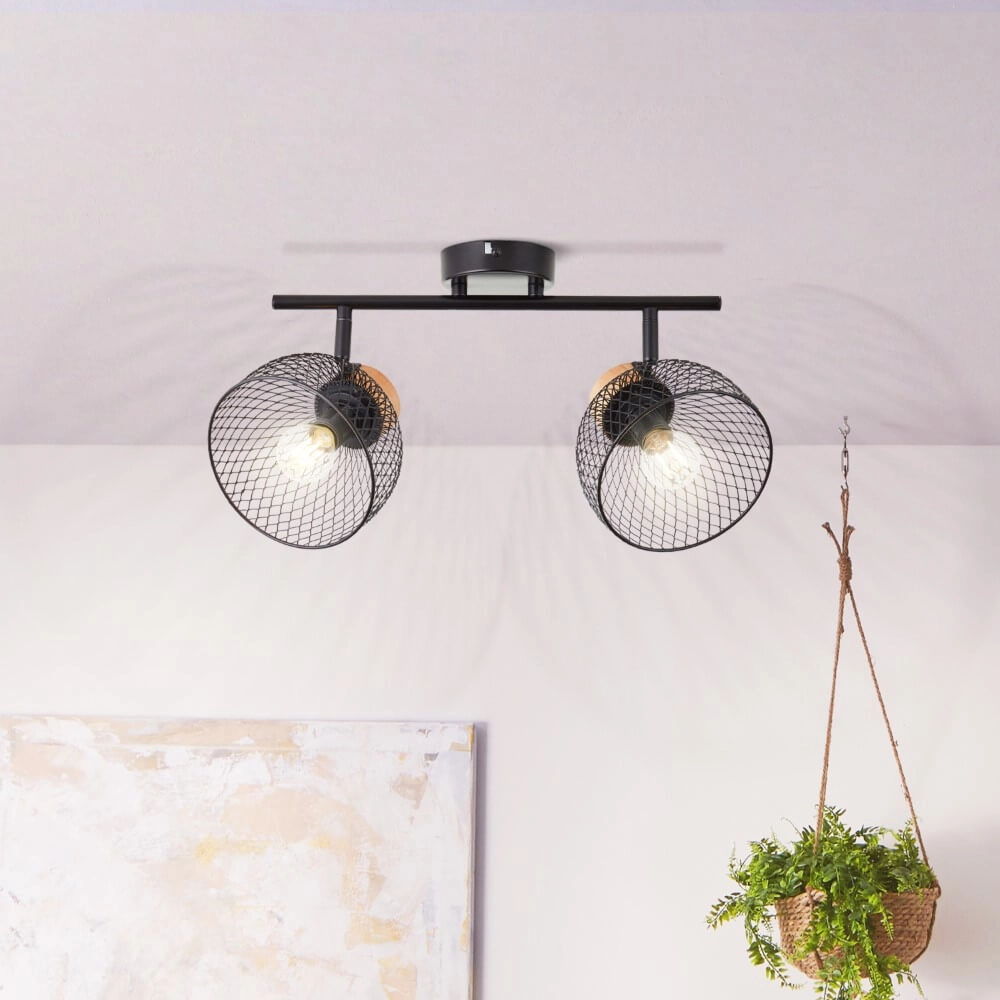2-lichts plafondlamp Thuy zwart met hout Brilliant 4004353409578