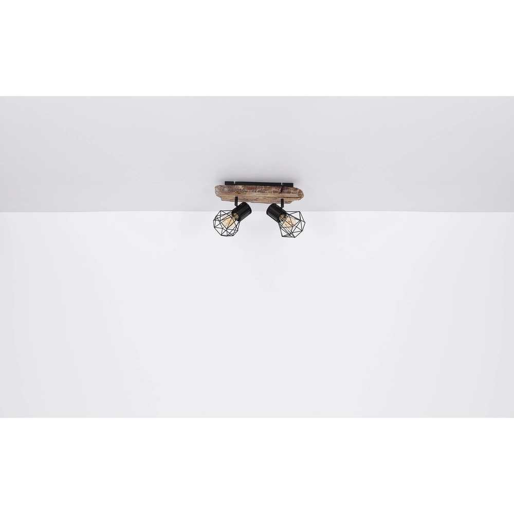 Plafondlamp Priska 2-lichts zwart met hout Globo 9007371442362