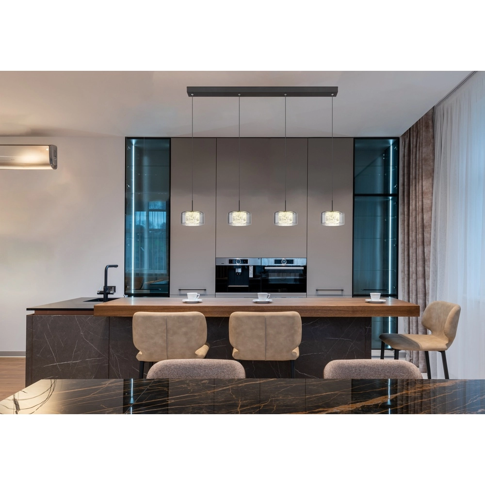 Design hanglamp Fogsy 4-lichts zwart met smoke glas Globo 9007371459377