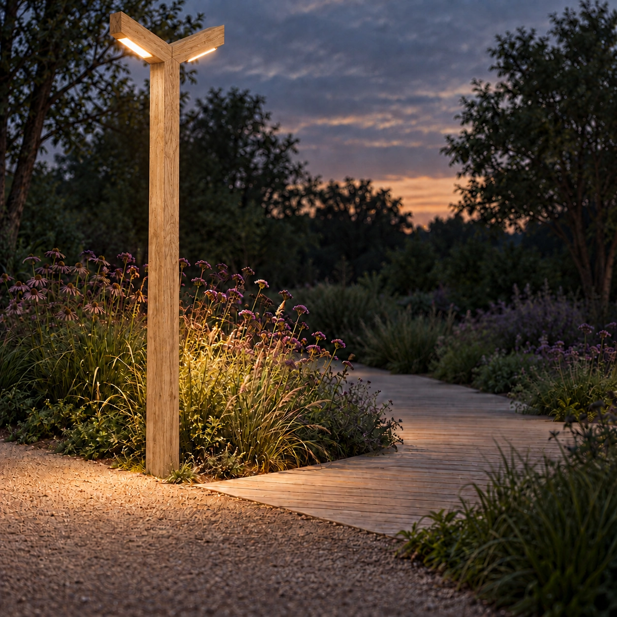 Dubbele houten straatlamp Stelle Eiken - 4M - PH07 - 3000K
