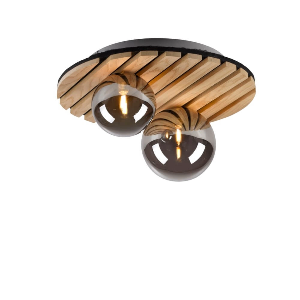 Houten plafondlamp Green Stika rond