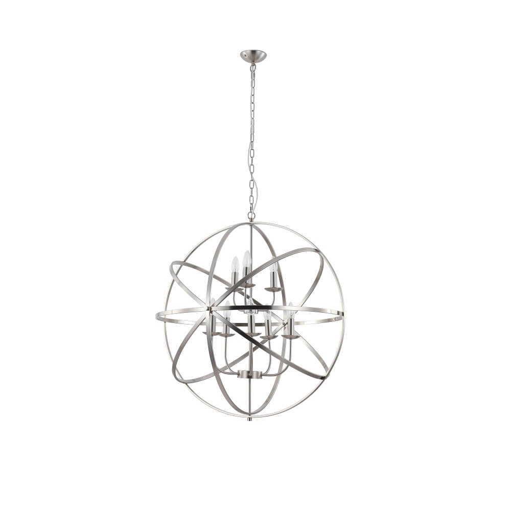 Antieke hanglamp Orbit 8-lichts zilver Searchlight 5053423271934