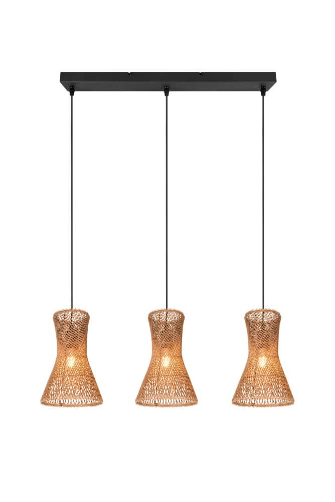 3-lichts hanglamp Bijou zwart met rotan