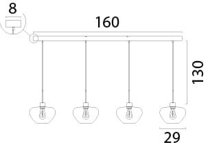 4-lichts hanglamp Genua bruin met goud glas Ø 29cm Masterlight 8718121357034