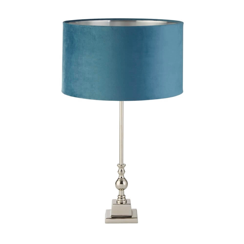 Tafellamp chroom Whitby met blauwe kap