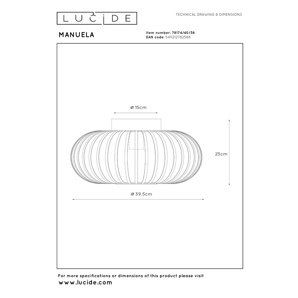Plafondlamp Manuela Ø 39,5cm grijs Lucide 5411212782588
