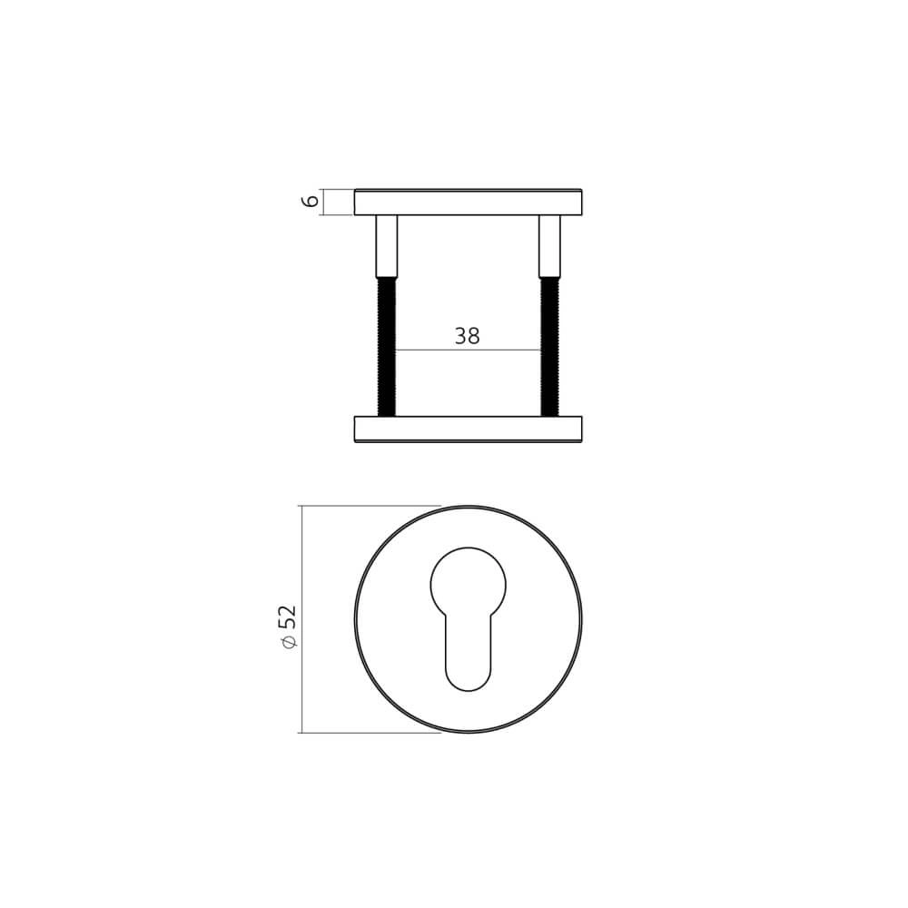 Set van 2 cilinderrozetten Tira rond messing mat Ø 52mm Intersteel 8714186695715