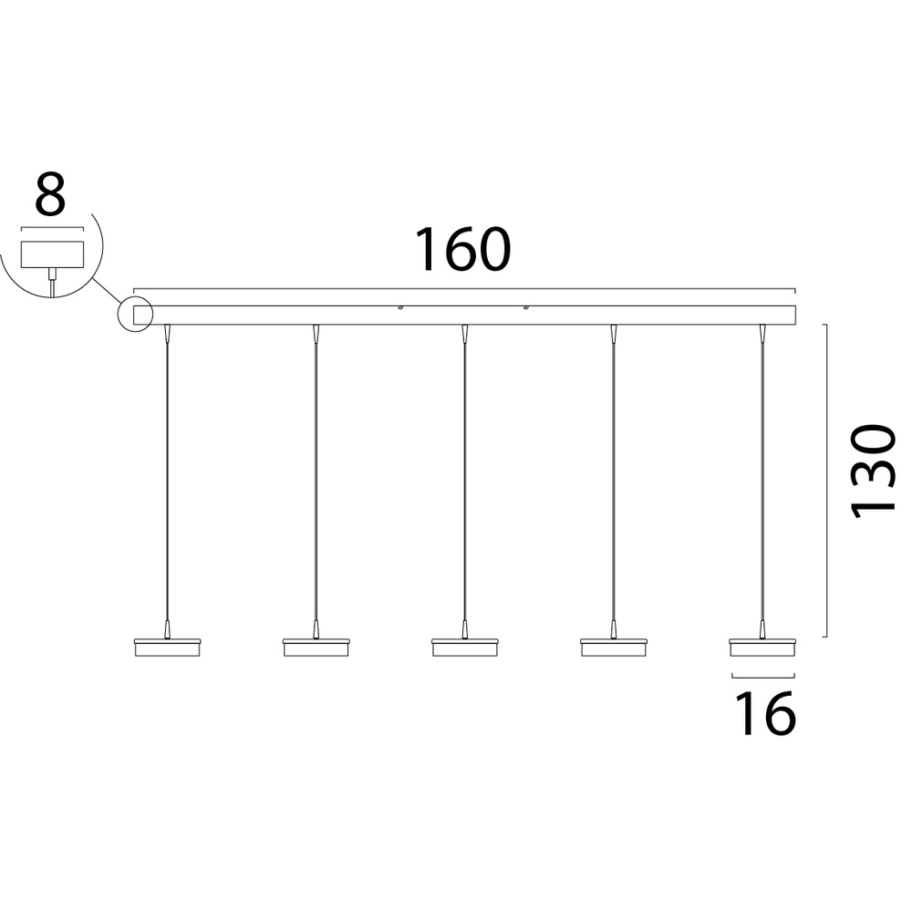 5-lichts hanglamp Imperia 160cm zwart met goud Masterlight 8718121352527