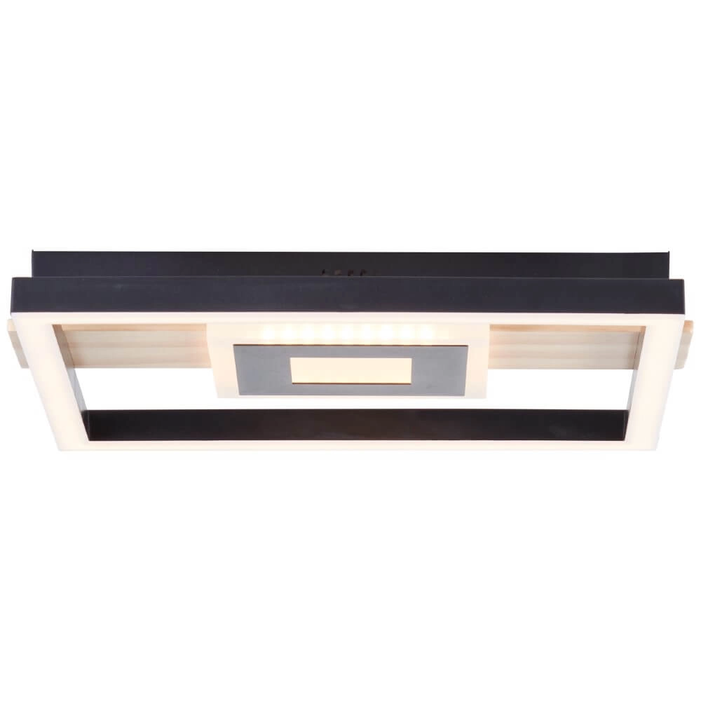 Plafondlamp Baldo vierkant zwart met hout