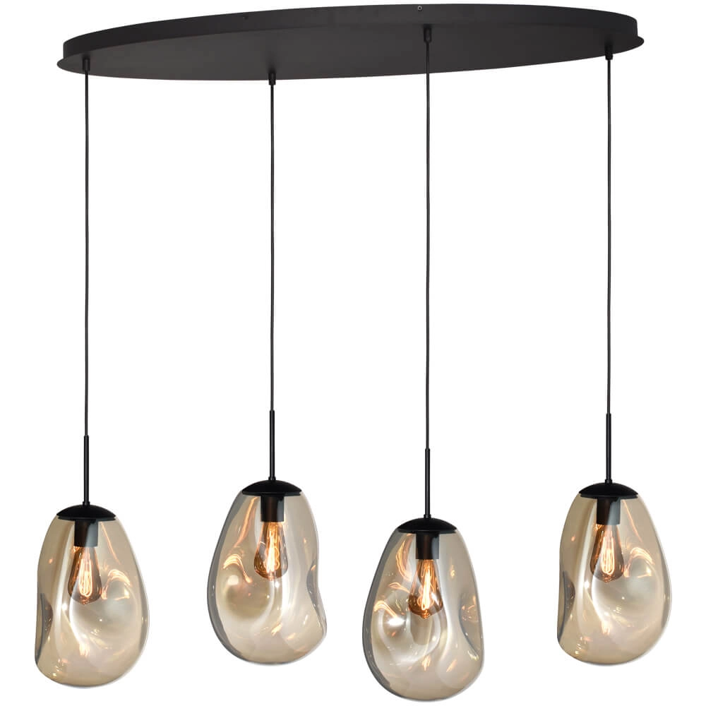 Hanglamp Lava Oval 4x goud glas Ø 22,5cm