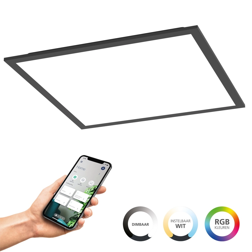 Smart plafondlamp Moradillo-Z zwart vierkant 39,3cm