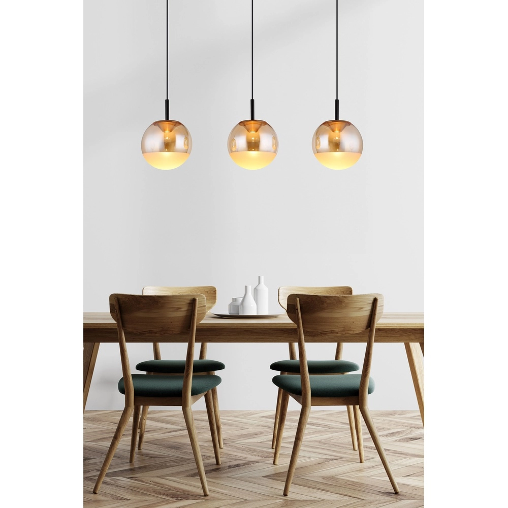 Design hanglamp Severin 3-lichts zwart met amber glas Globo 9007371549931
