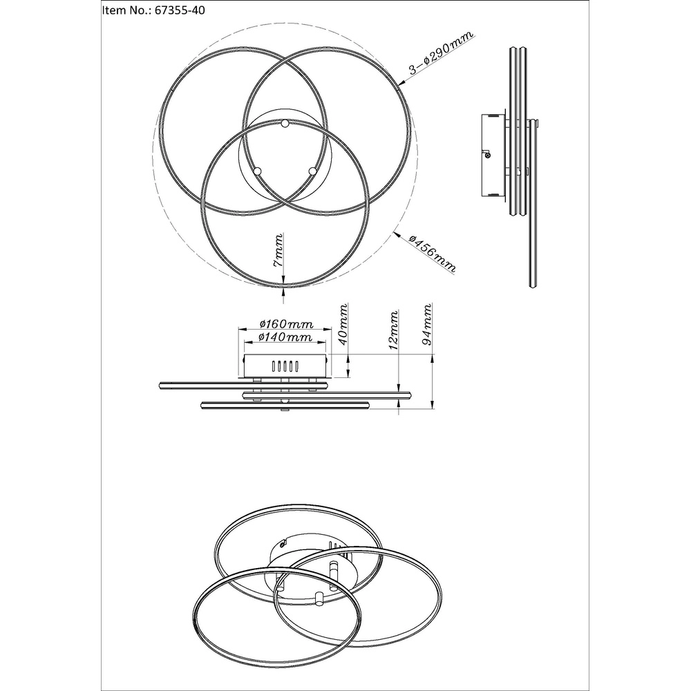 Design plafondlamp Kombos zwart Globo 9007371531479