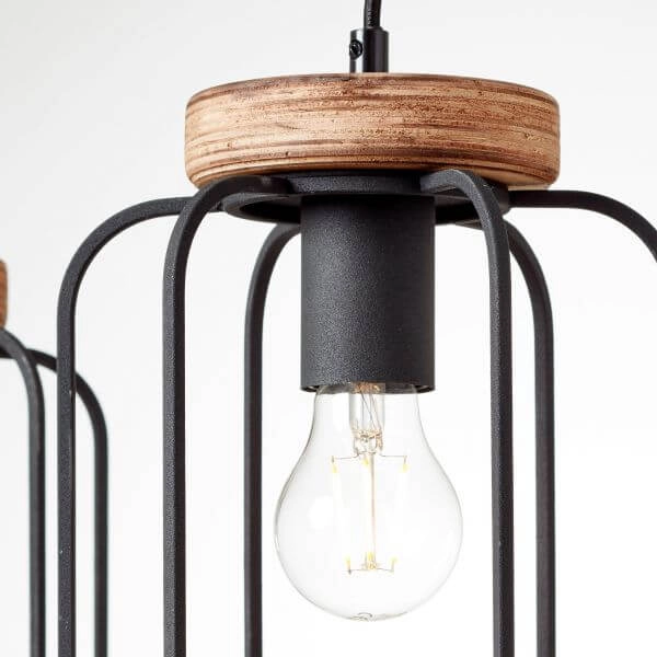 Hanglamp Tosh Beam 3-lichts zwart met houtbruin Brilliant 4004353395352