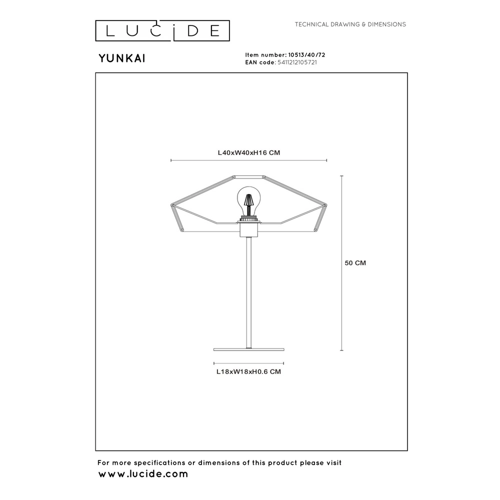 Tafellamp Yunkai Ø 40cm zwart met rotan Lucide 5411212105721