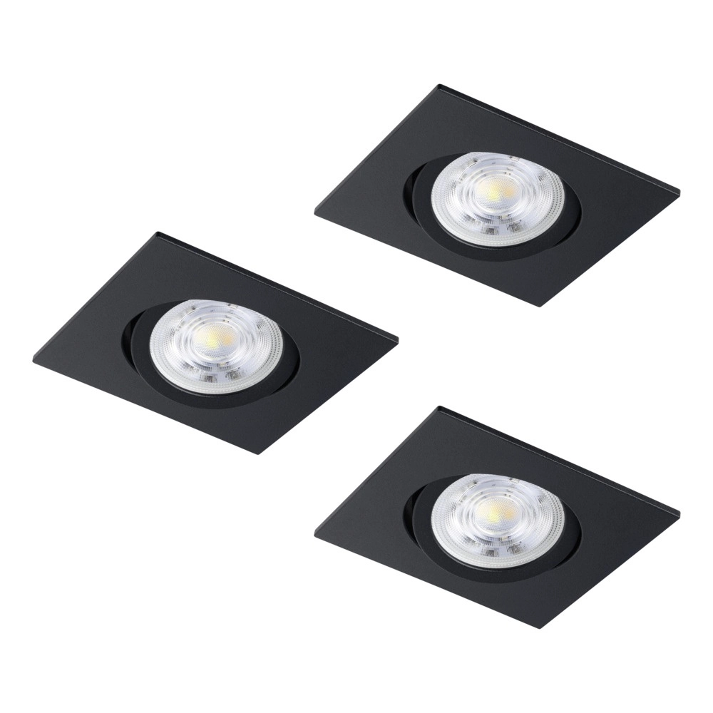 Set van 3 inbouwspots Saliceto vierkant zwart 4,8W Eglo 9008606358847