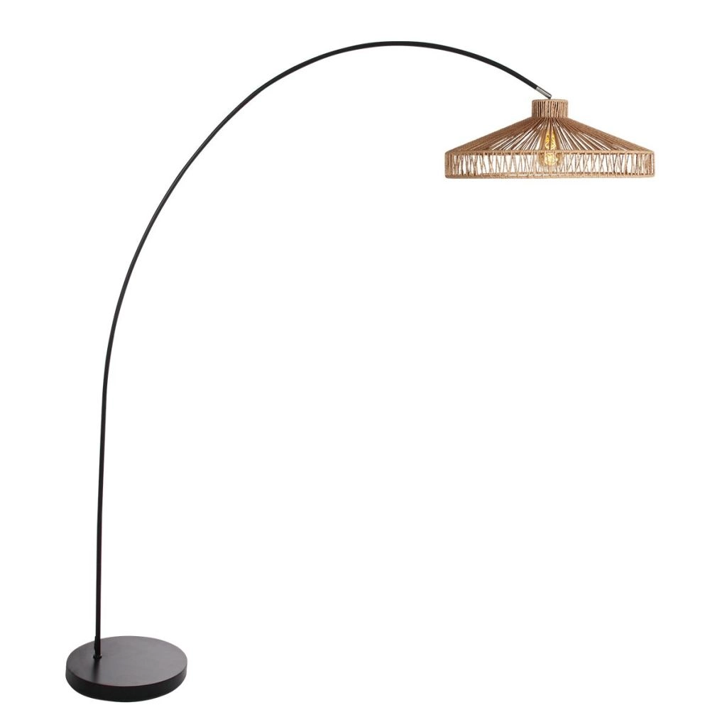 Zwarte booglamp Solva met bamboe kap Ø50cm