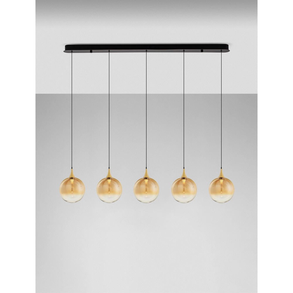 Hanglamp Orenda recht 5-lichts amber glas Lyora 5212017477675