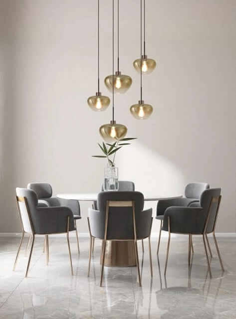 5-lichts hanglamp Genua bruin met 3x goud glas Ø 24cm en 2x Ø 29cm Masterlight 8718121357096
