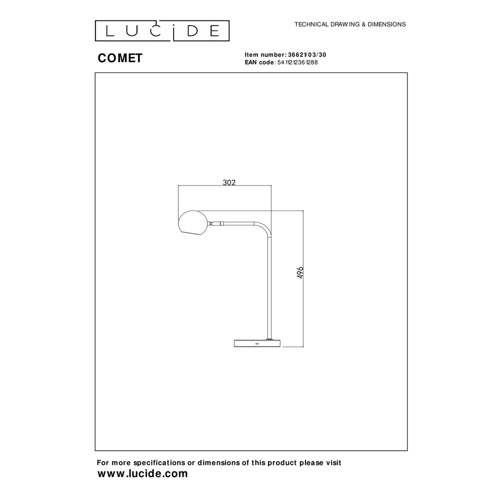 Oplaadbare bureaulamp Comet zwart Lucide 5411212361288