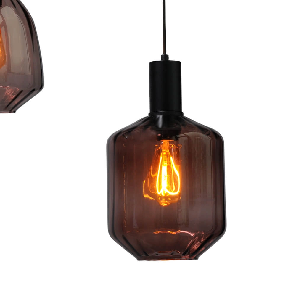 5-lichts hanglamp - zwart - Porto met verschillende glazen Masterlight 8718121270388