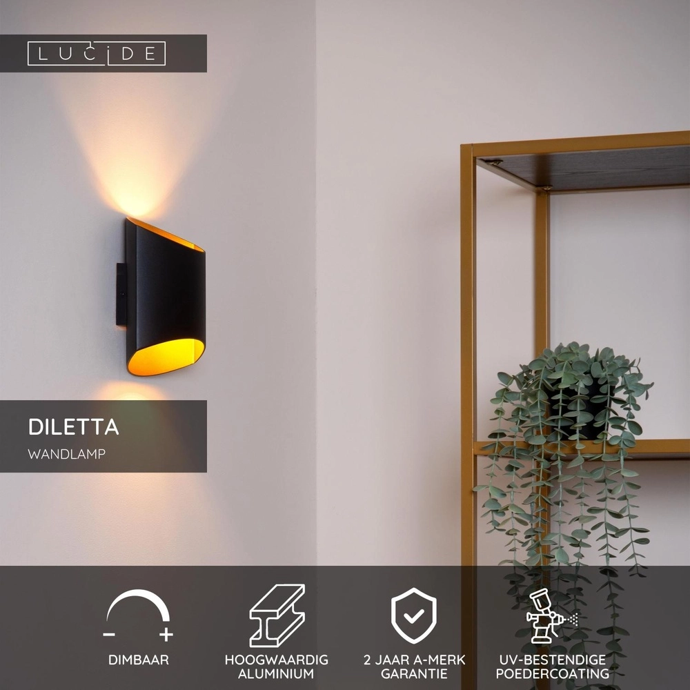 Design wandlamp Diletta zwart Lucide 5411212093554