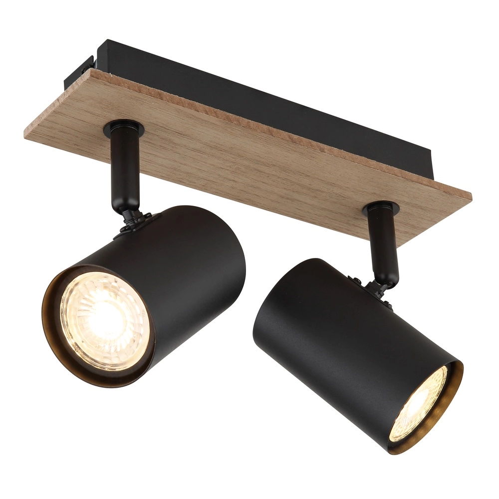Plafondlamp Linca 2-lichts zwart met hout