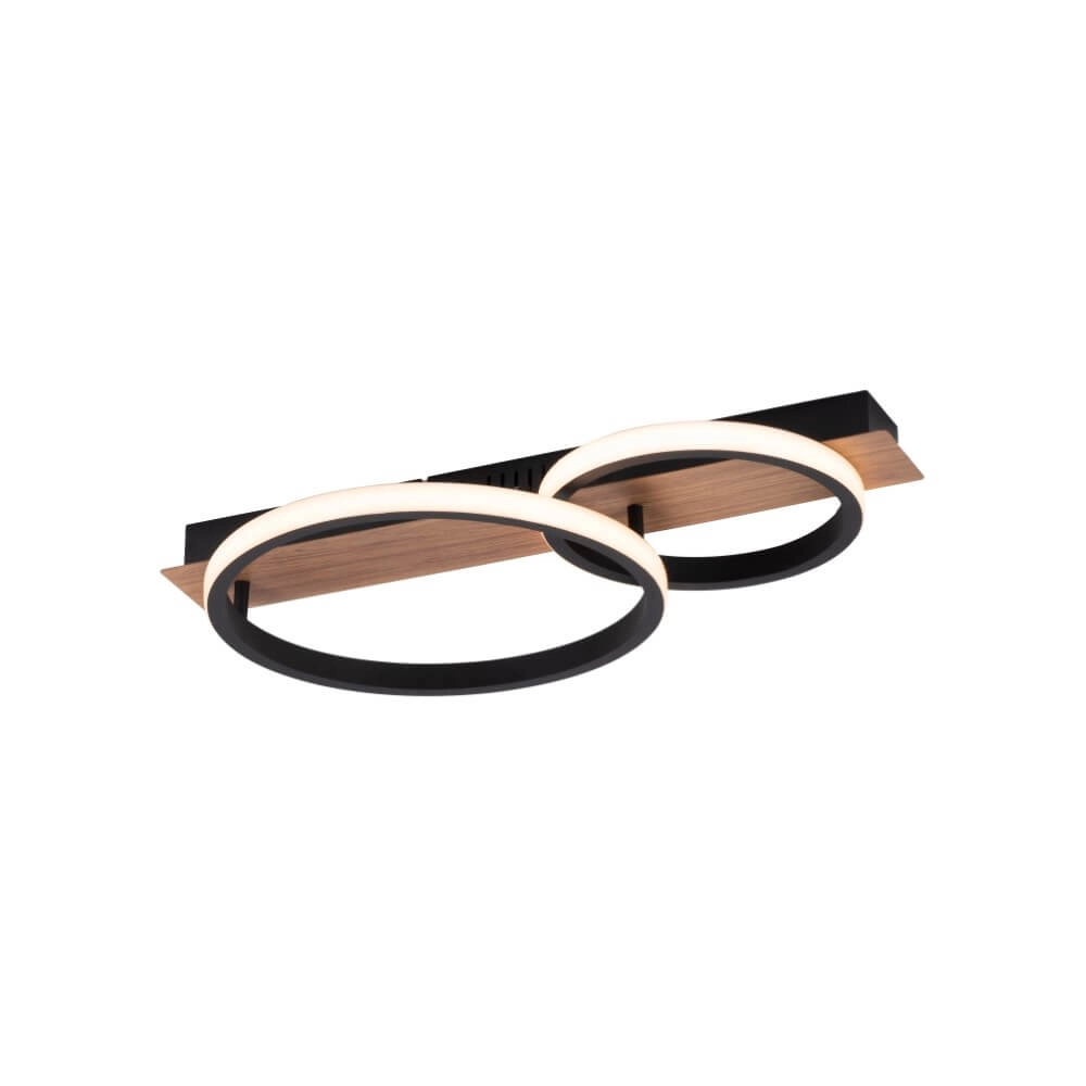 Plafondlamp Trooper zwart met hout 53cm
