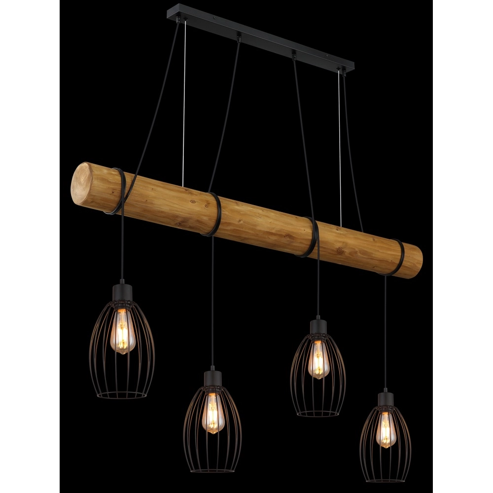 Landelijke hanglamp Berti 4-lichts hout met zwart Globo 9007371583591