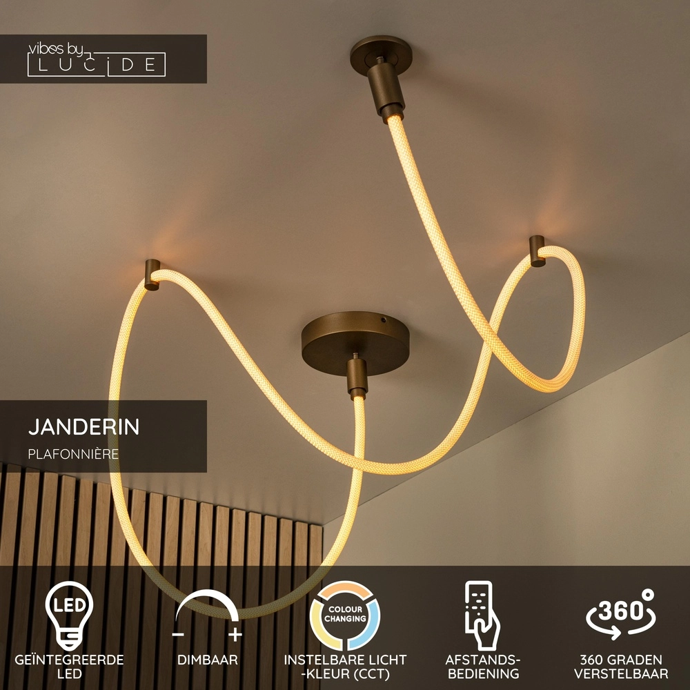 Unieke plafondlamp Janderin 300cm champagne Lucide Vibes 5411212242075