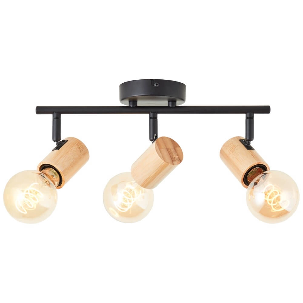 Plafondlamp Kerry 3-lichts zwart met hout